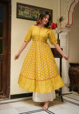  women's mustard floral printed anarkali kurti (mustard) 1