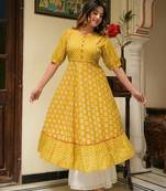 Yash gallery women's mustard floral printed anarkali kurti (mustard)