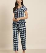 Yash gallery women's geomatrical printed night suit(blue)