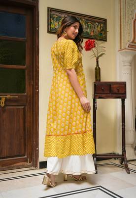  women's mustard floral printed anarkali kurti (mustard) 2
