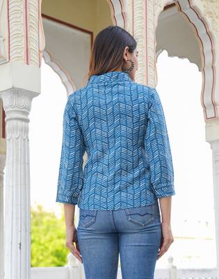  women's geomatrical printed indigo high-low shirt (blue) 2