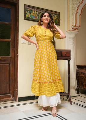  women's mustard floral printed anarkali kurti (mustard) 3