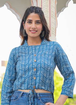  women's geomatrical printed indigo high-low shirt (blue) 4