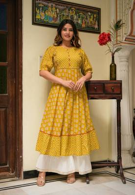  women's mustard floral printed anarkali kurti (mustard) 4