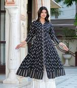 Yash gallery women's rayon ikat printed anarkali kurta (black)