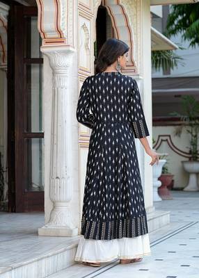  women's rayon ikat printed anarkali kurta (black) 2