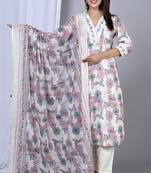 Yash gallery women's floral printed embroidered kurta with pant & dupatta set (pink)