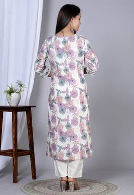  women's floral printed embroidered kurta with pant & dupatta set (pink) 3