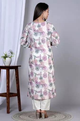  women's floral printed embroidered kurta with pant & dupatta set (pink)