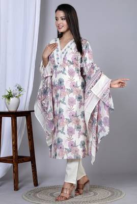  women's floral printed embroidered kurta with pant & dupatta set (pink) 4