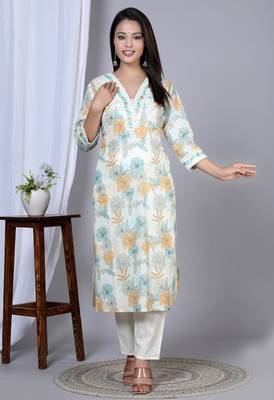  women's floral printed embroidered kurta with pant & dupatta set (mustard) 2