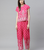 Yash gallery women's geomatrical printed night suit(pink)