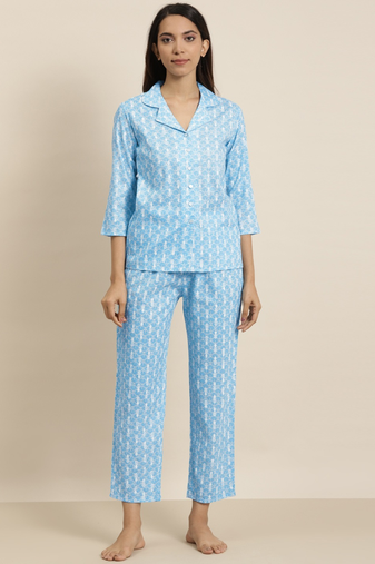 Yash gallery women's floral printed night suit(blue)