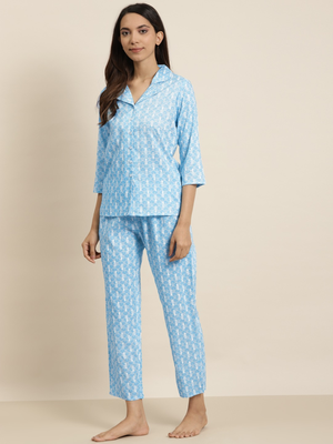  women's floral printed night suit(blue) 2