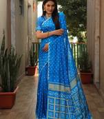 Women Blue Bandhej Silk And Bandhni Zari Weaving With Rich Pallu Saree With Blouse For Women
