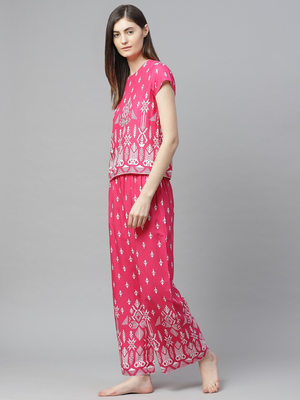  women's geomatrical printed night suit(pink) 2