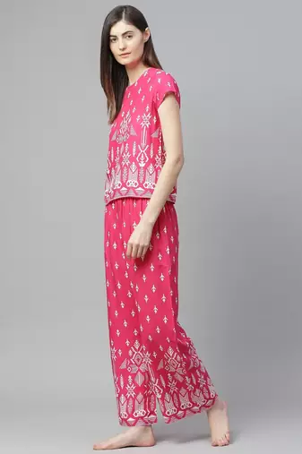  women's geomatrical printed night suit(pink)