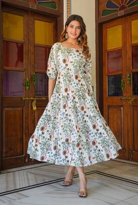  women's floral printed tiered style dress (white) 1