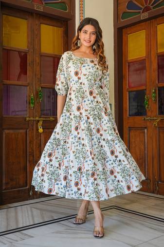 Yash gallery women's floral printed tiered style dress (white)