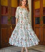 Yash gallery women's floral printed tiered style dress (white)