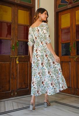  women's floral printed tiered style dress (white) 2