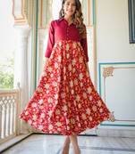 Yash gallery women's floral printed anarkali dress (maroon)