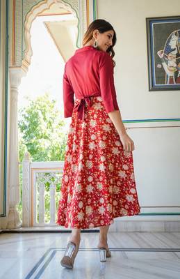  women's floral printed anarkali dress (maroon) 2