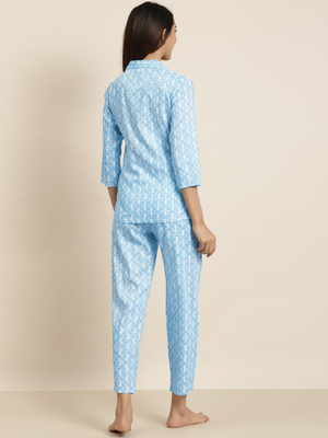  women's floral printed night suit(blue) 3