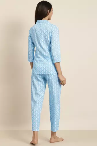  women's floral printed night suit(blue)