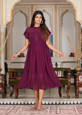  women's wine pleated georgette anarkali dress (wine) 1