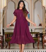 Yash gallery women's wine pleated  georgette anarkali dress (wine)