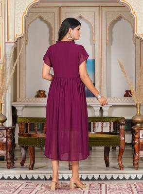  women's wine pleated georgette anarkali dress (wine) 2