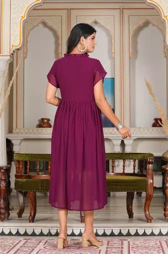  women's wine pleated georgette anarkali dress (wine)
