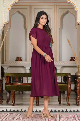  women's wine pleated georgette anarkali dress (wine)