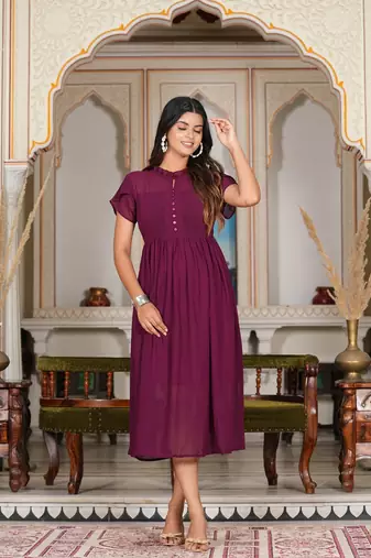  women's wine pleated georgette anarkali dress (wine)