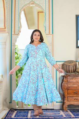  women's stretchable maternity wear floral printed anarkali dress (sky blue) 1