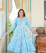 Yash gallery women's stretchable maternity wear floral printed anarkali dress (sky blue)