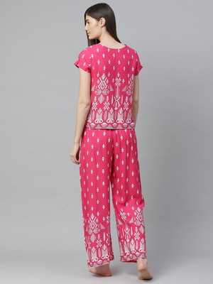  women's geomatrical printed night suit(pink) 3
