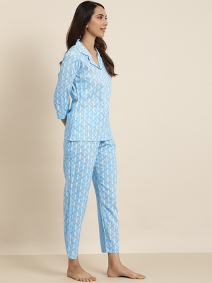  women's floral printed night suit(blue) 4