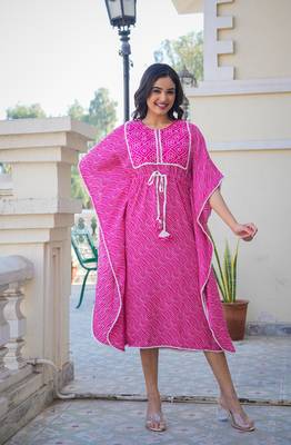  women's rayon bandhani printed kaftan 1