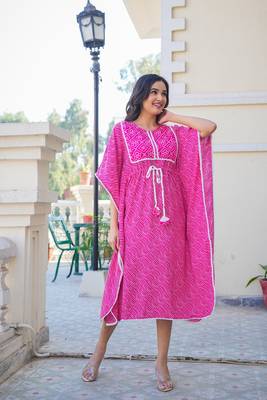  women's rayon bandhani printed kaftan 2