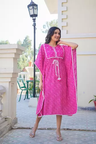  women's rayon bandhani printed kaftan