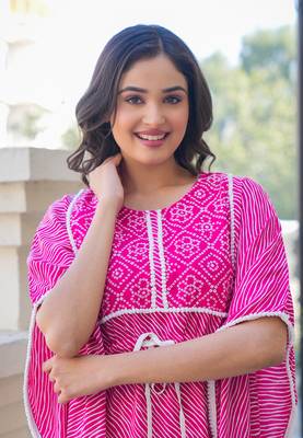  women's rayon bandhani printed kaftan 4