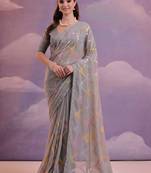 Grey Heavy Georgette Sequence Work Saree