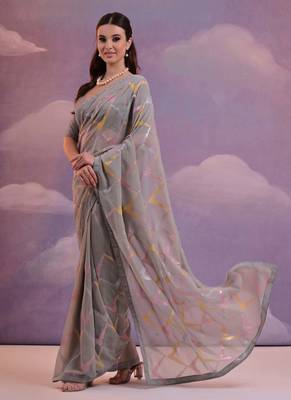 Grey Heavy Georgette Sequence Work Saree 3