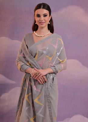 Grey Heavy Georgette Sequence Work Saree 4