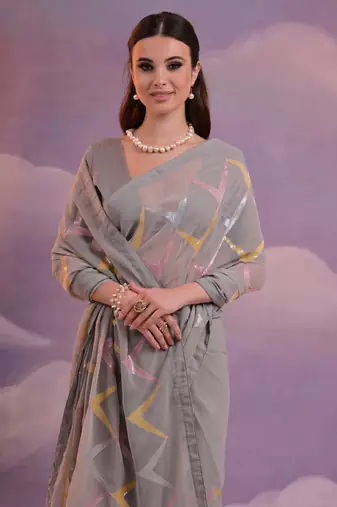 Grey Heavy Georgette Sequence Work Saree
