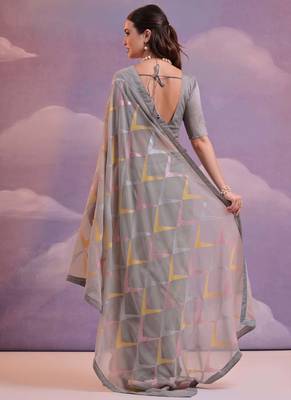 Grey Heavy Georgette Sequence Work Saree 5