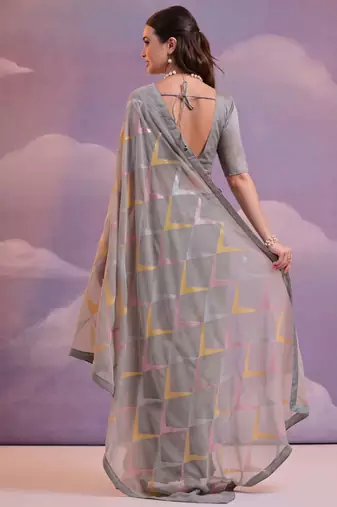 Grey Heavy Georgette Sequence Work Saree