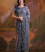 Blue Georgette Leriya Print Designer Saree